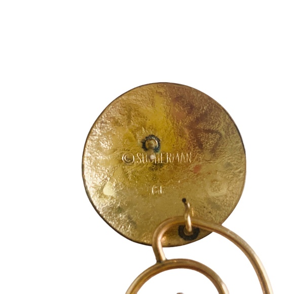 Barbara Sucherman 14 KT Gold Plated Sterling Silver Blue Glass 80 Earrings Rare - Picture 6 of 6